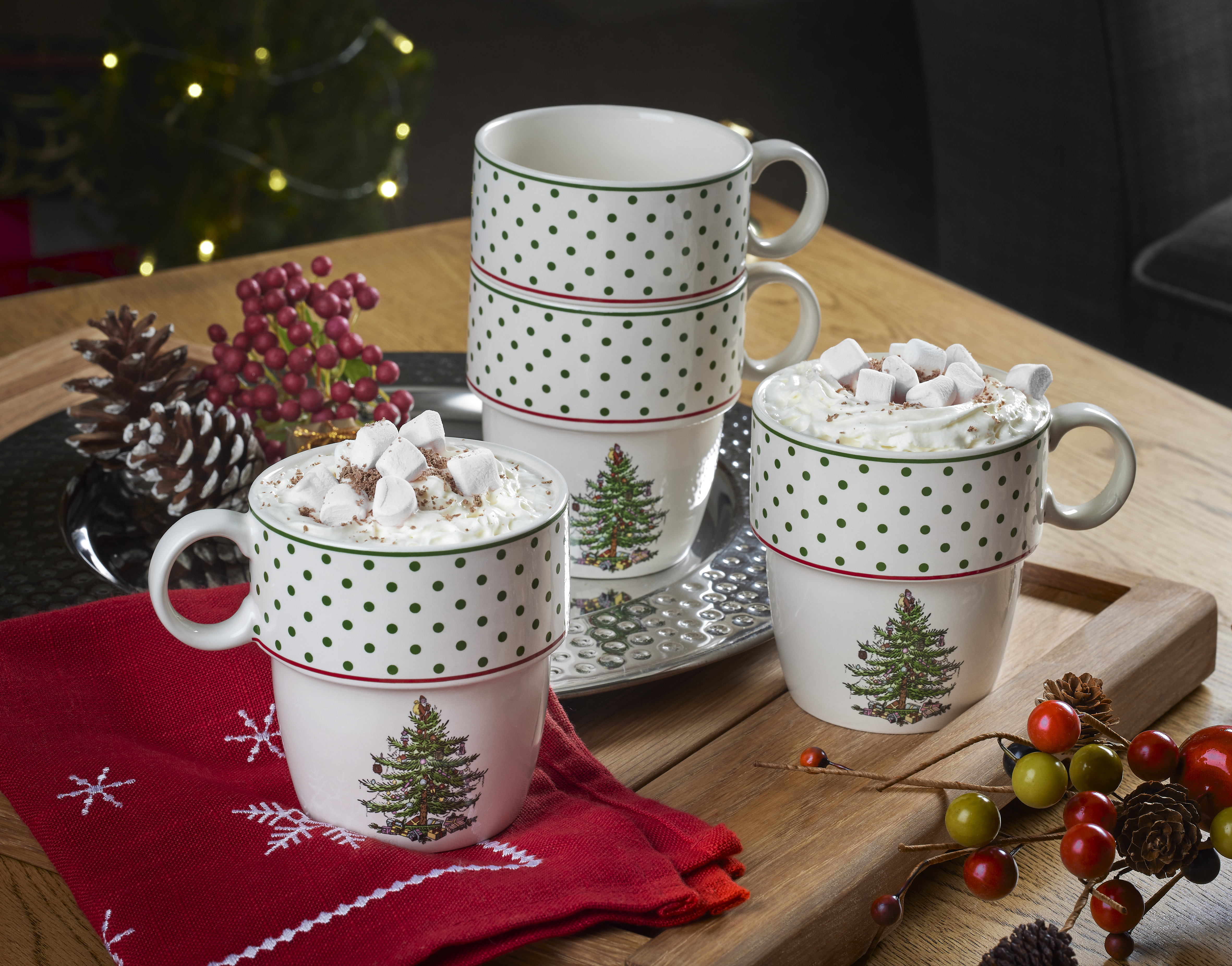 Christmas Tree Polka Dot Set of 4 Stackable Mugs image number null